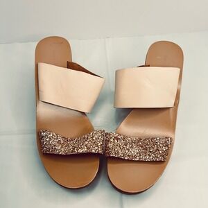 Chinese Laundry Tan Glitter Wedge Platform Sandals Slip-On Open Toe Sz 8.5